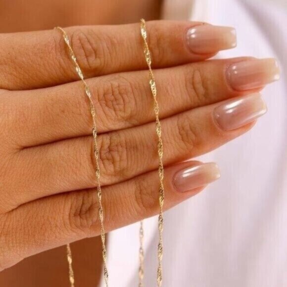 Jewelry - Gold Twisted Chain Necklace 18K Waterproof Layering Jewelry Sparkle Chain CUTE